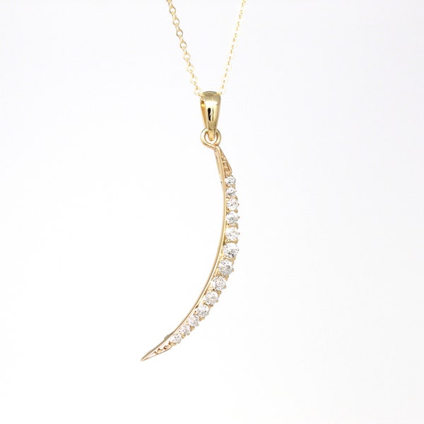Sale - Crescent Moon Necklace - Edwardian 14k Yellow Gold .42 ctw Diamond Conversion Pendant - Antique Circa 1910s Era Celestial Gem Jewelry