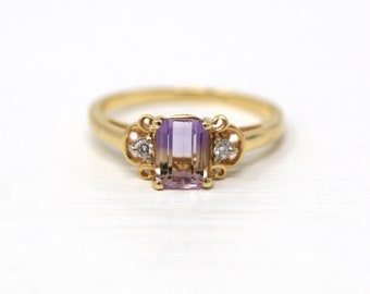 Genuine Ametrine Ring - Modern 14k Yellow Gold Rectangular Faceted Purple Yellow 0.87 CT Gem - Estate Circa 2000's Era Diamonds Fine Jewelry