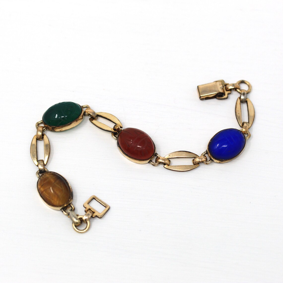 Vintage Scarab Bracelet Retro Gold Filled Oval Carved Etsy