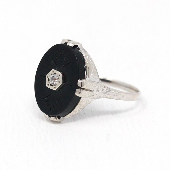 Sale Antique Onyx Ring Vintage Art Deco 14k White Gold Etsy