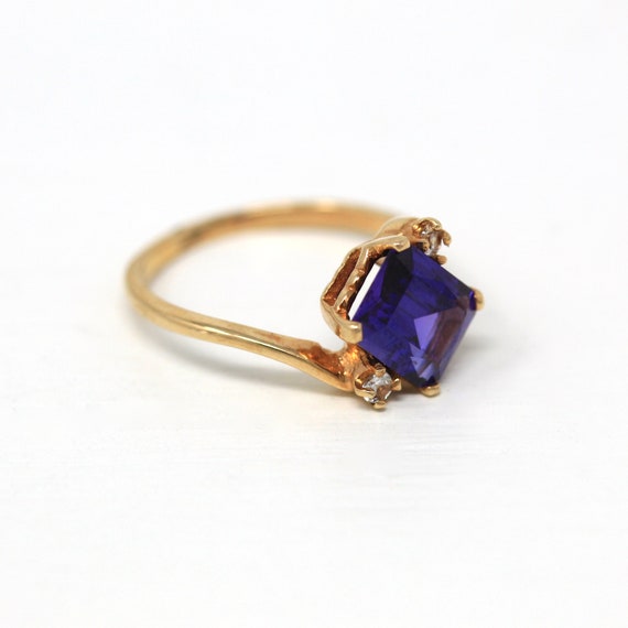 Created Sapphire Ring - Retro 10k Yellow Gold Pur… - image 5