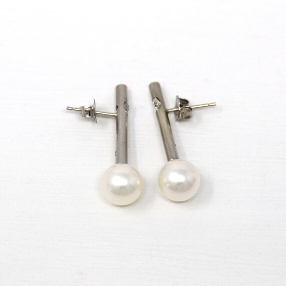 Cultured Pearl Earrings - Estate 18k White Gold D… - image 7