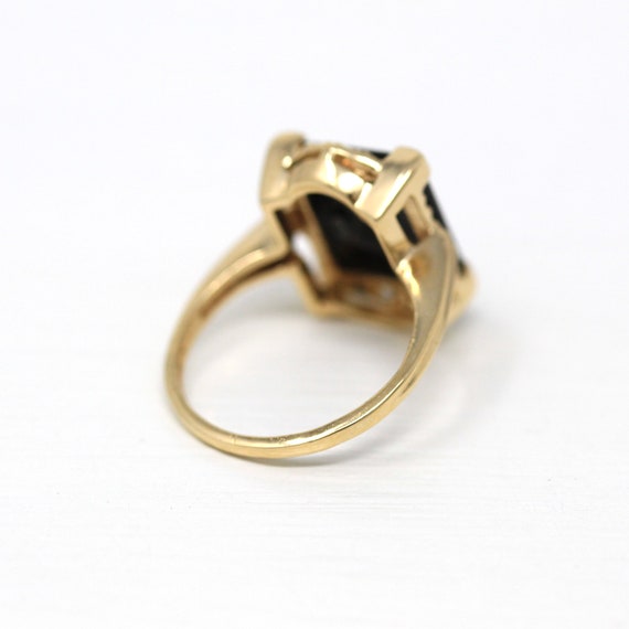 Genuine Onyx Ring - Retro 14k Yellow Gold Rectang… - image 8