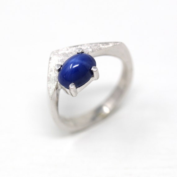 Sale - Created Star Sapphire Ring - Retro 14k Whi… - image 3