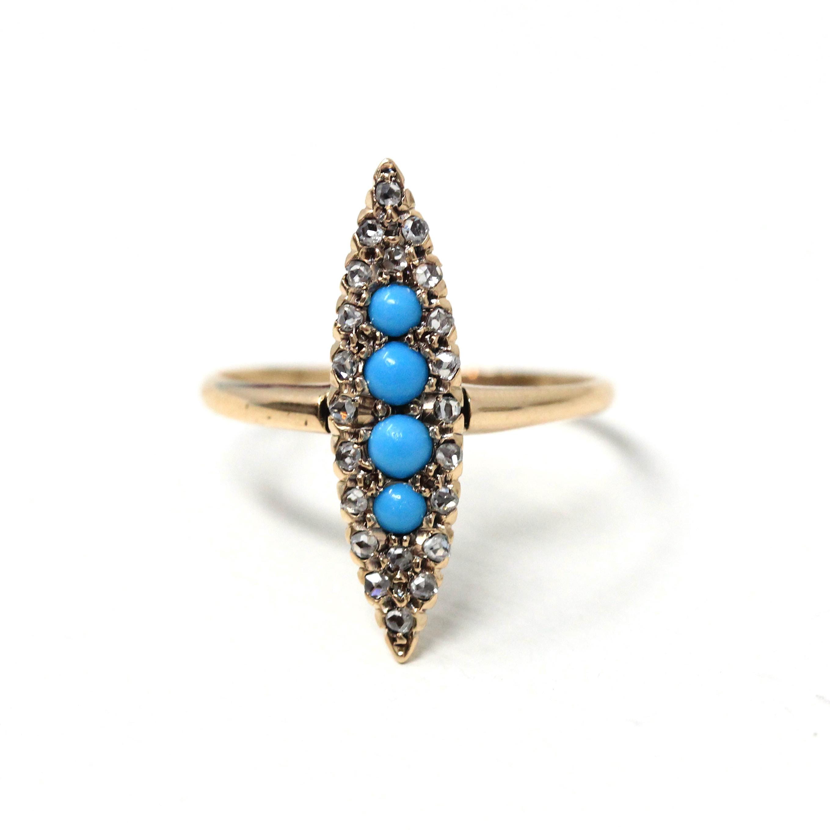 Antique Navette Ring Victorian Era 10k Rosy Yellow Gold