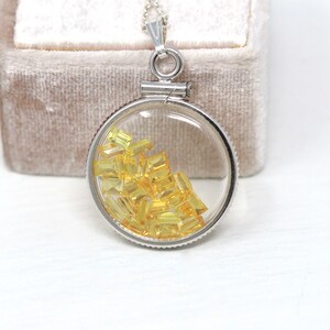 Yellow Sapphire Shaker Locket Fancy Baguette Cut Necklace Jewelry Handcrafted Sterling Silver Lucite Genuine 2.5 CTW Gemstones Pendant