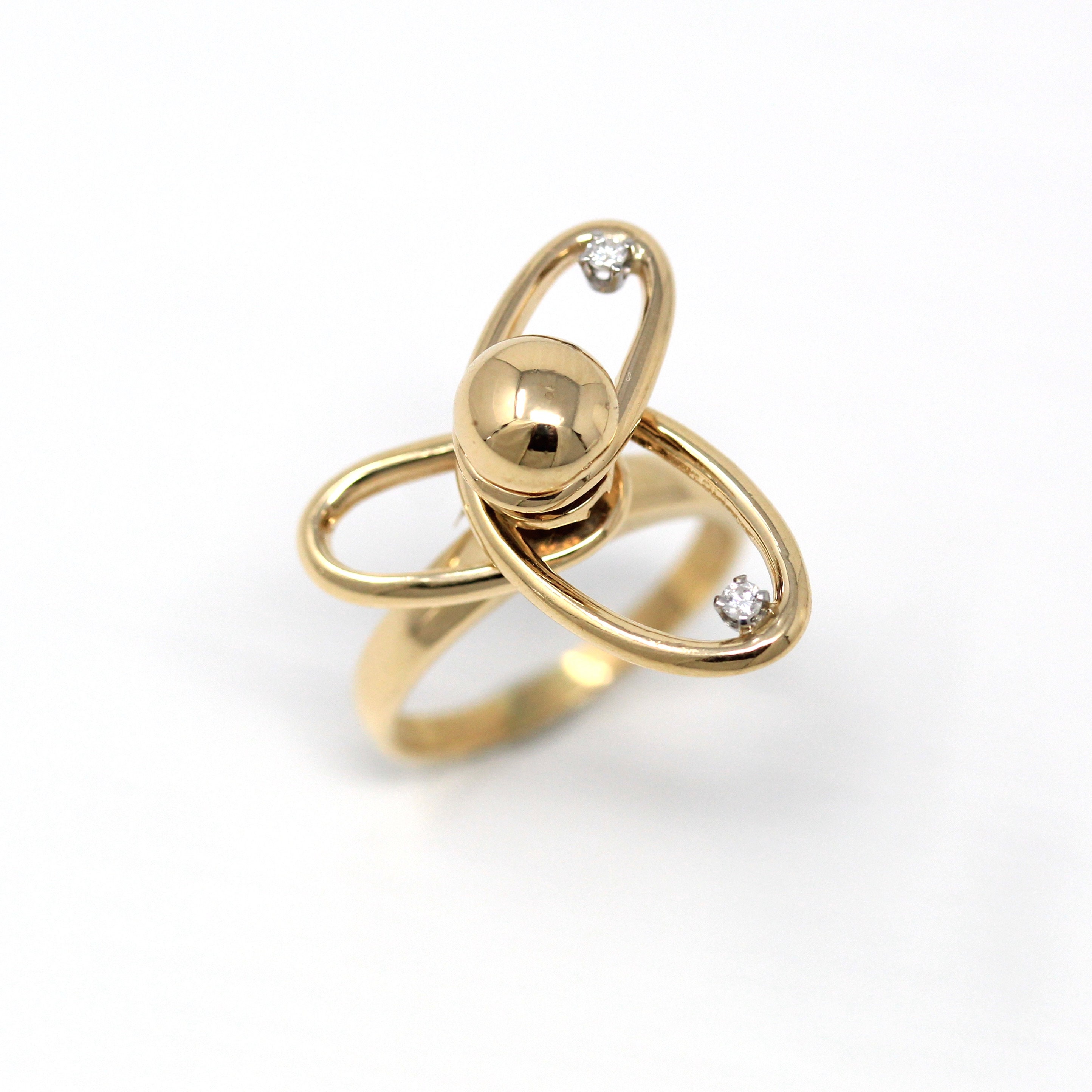 Sale Diamond Spinner Ring Modern 14k Yellow Gold Ovals