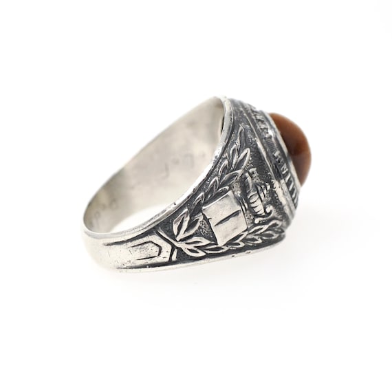 William Penn High School Ring - Art Deco Era Sterling Silver Cabochon Tiger's Eye Gemstone - Vintage Dated 1936 Size 10 1/4 PA Class Jewelry View 5