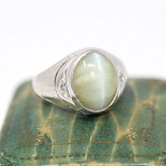 Mère/'s Jour Bijoux Cadeau Chrysobéryl oeil de chat vintage anneaux argentés SZ 6 7 8 9