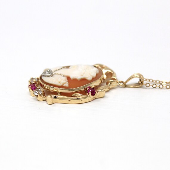 Vintage Cameo Necklace - Retro 10k Yellow Gold Ca… - image 5