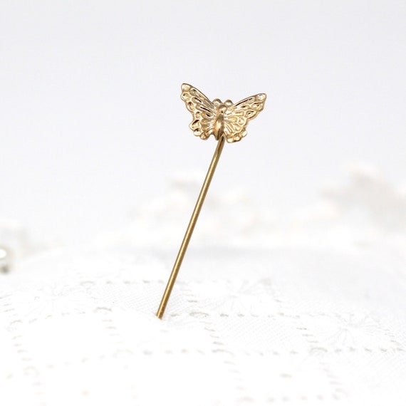 Sale - Butterfly Stick Pin - Retro 14k Yellow Gol… - image 8