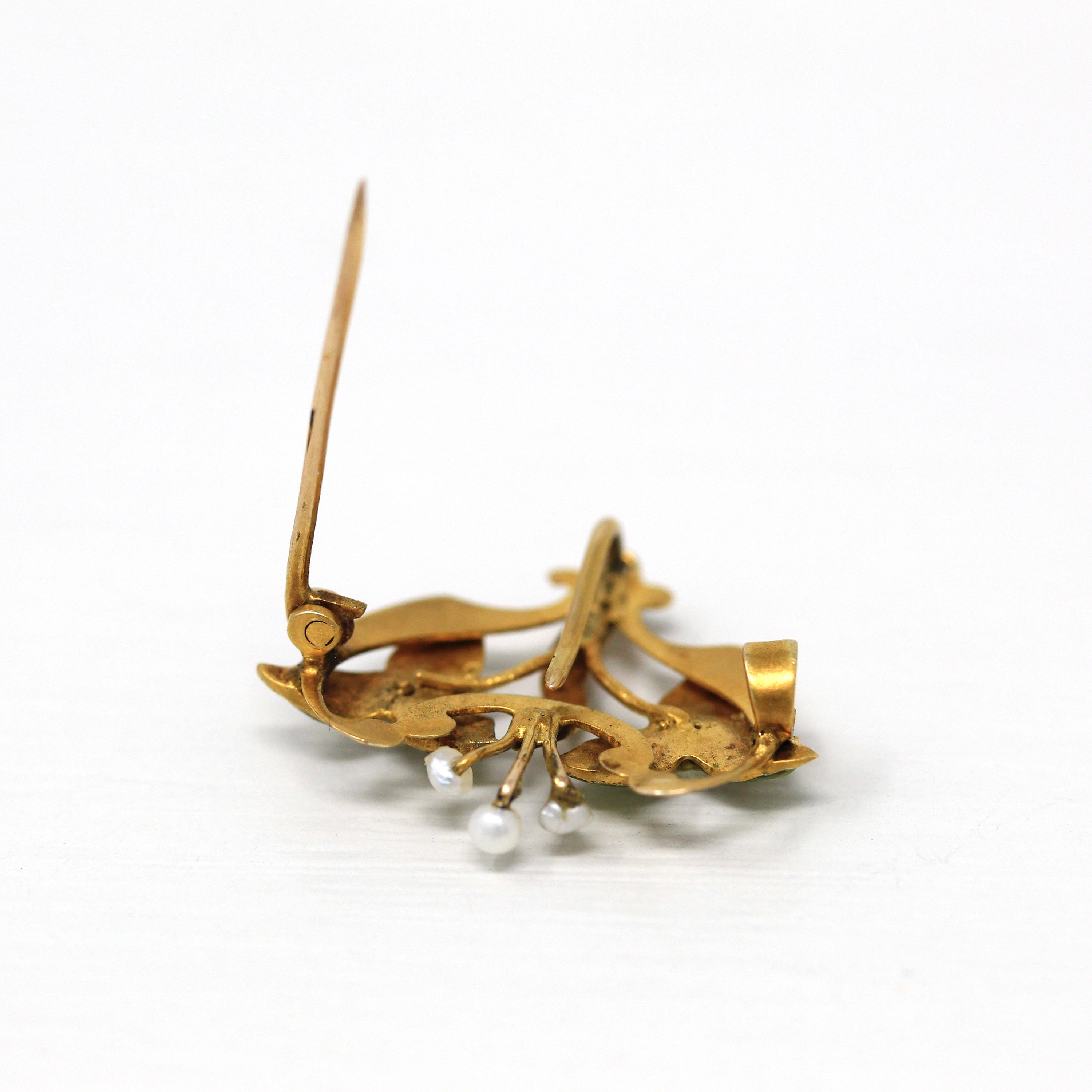 The Phillisburg - Art Nouveau Seed Pearl Enamel 10k Gold Brooch -  SOHOJEWELERS