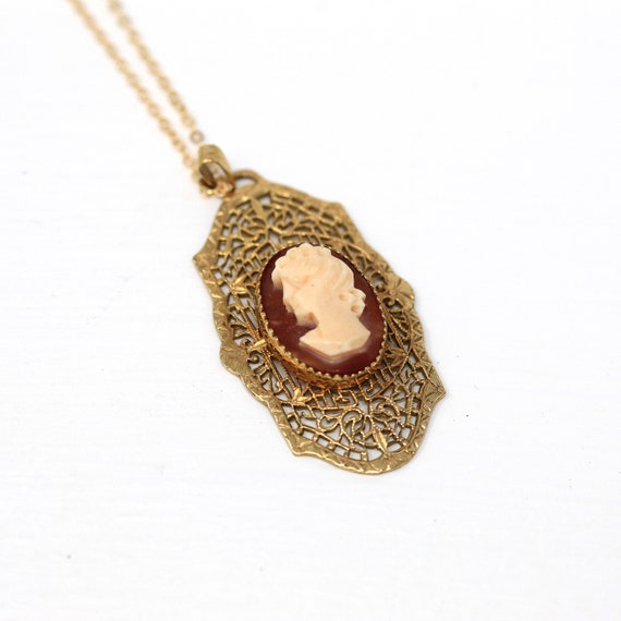 Vintage Cameo Pendant - Art Deco 12k Gold Filled … - image 3