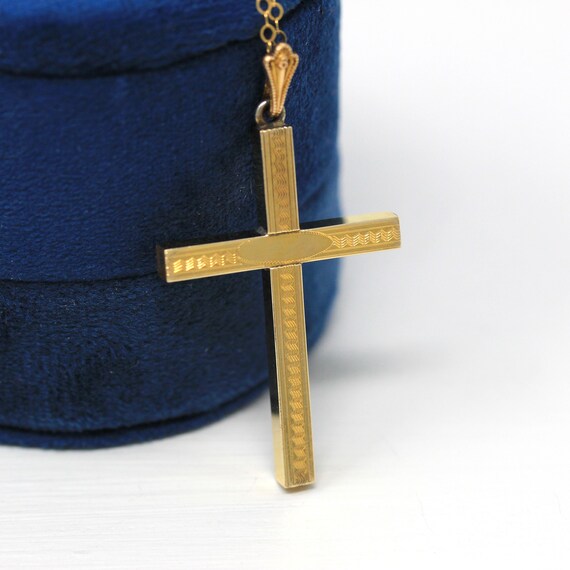 Vintage Cross Necklace - Retro 12k Gold Filled En… - image 8