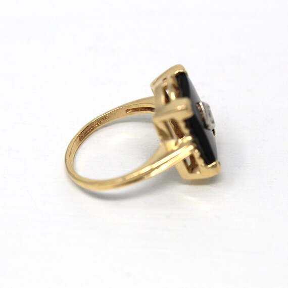 Genuine Onyx Ring - Retro 14k Yellow Gold Rectang… - image 7