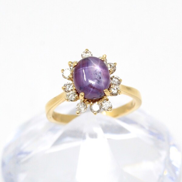 Sale - Genuine Star Ruby Ring - Vintage 18k Yellow Gold 1 CT Phenomenal Gemstone Size 7 1/4 - Halo Fine Engagement 1/2 CT Diamond Appraisal