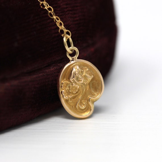 Gibson Girl Pendant - Art Nouveau 10k Yellow Gold… - image 3