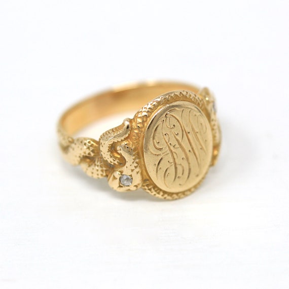 Snake Signet Ring - Edwardian Era 14k Yellow Gold… - image 4