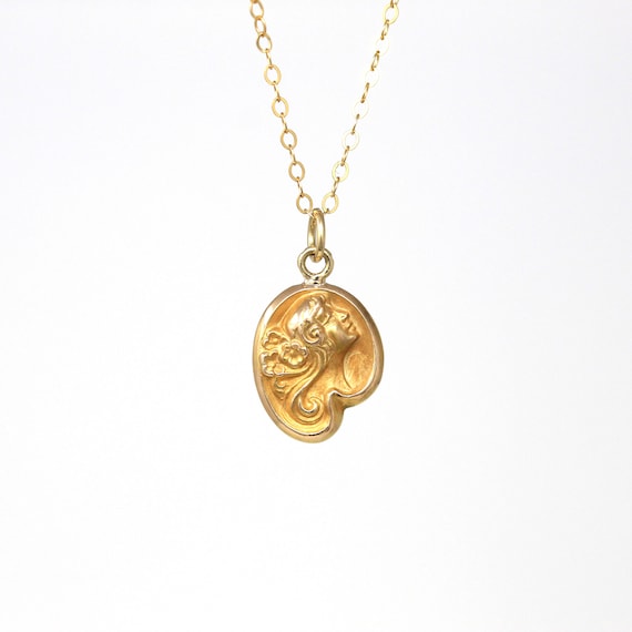 Gibson Girl Pendant - Art Nouveau 10k Yellow Gold… - image 1