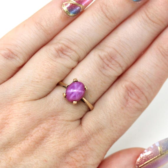 Created Star Ruby Ring - Retro 10k Yellow Gold Ca… - image 2