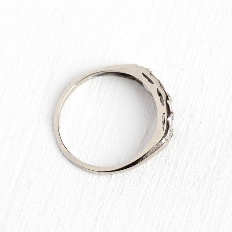 14k White Gold Retro Diamond Ring Vintage Wedding Band Sale Size 7 Mid-Century 1950s Fine Bridal Stacking Three Stone 50s Jewelry