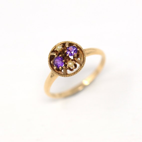 Sale - Genuine Amethyst Ring - Retro 10k Yellow G… - image 3