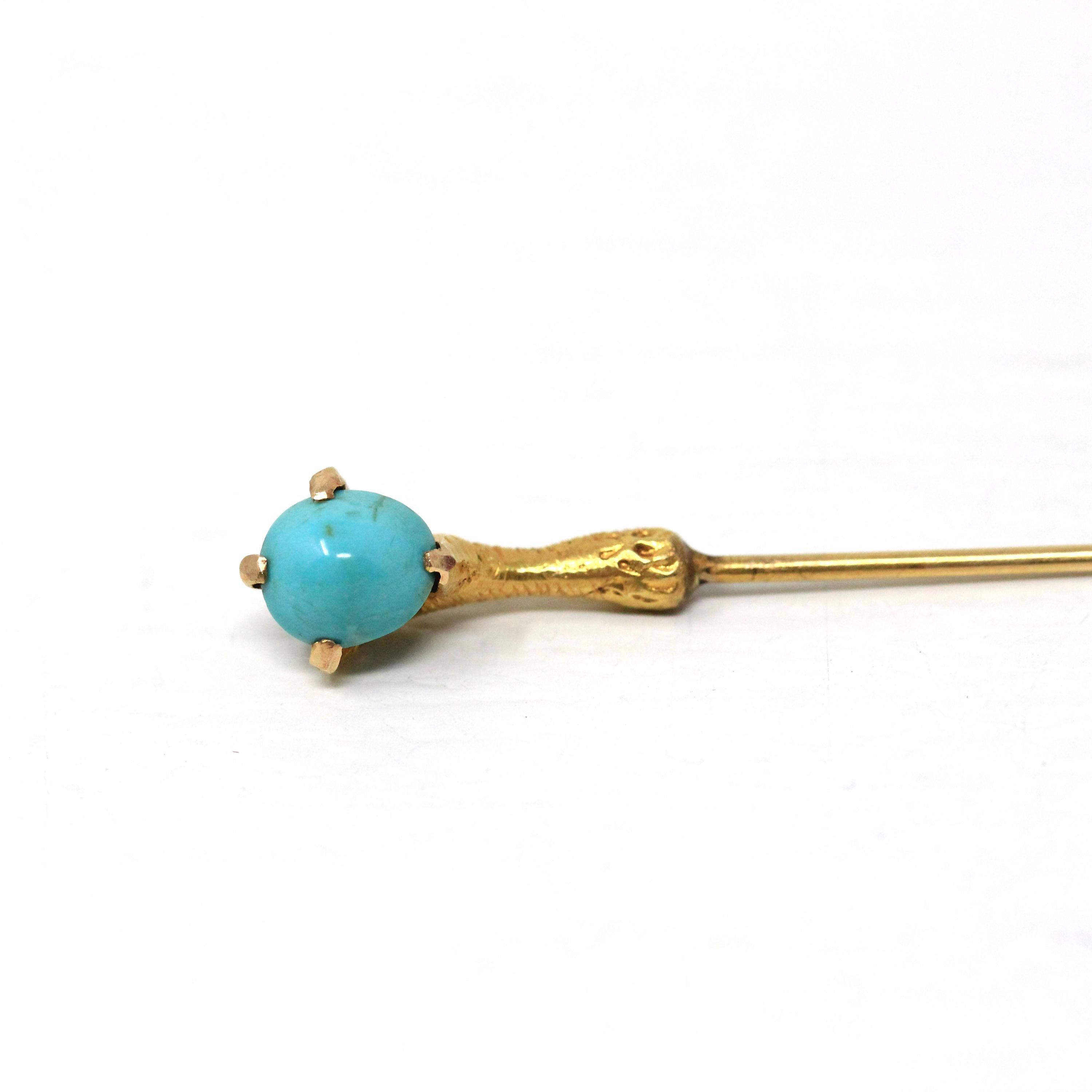 Épingle De Broche Ancienne En Or Jaune 18 Carats - Ornée De Turquoise Et Diamants - Bijou Vintage Occasion