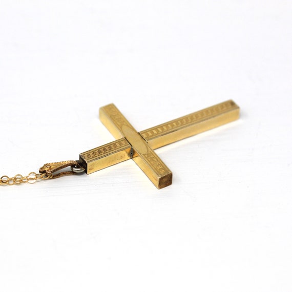 Vintage Cross Necklace - Retro 12k Gold Filled En… - image 6