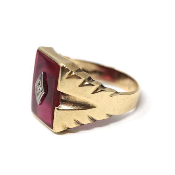 Created Ruby Ring - Mid Century 10k Yellow Gold N… - image 4