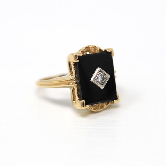 Genuine Onyx Ring - Retro 14k Yellow Gold Rectang… - image 4