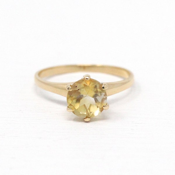 Verkauf-Genuine Citrine Ring-Vintage 10K Gold Solitaire High Rise Yellow 1.41 CT Statement-50er Größe 6. November Birthstone Schmuck