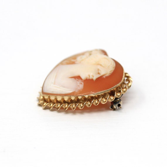 Vintage Cameo Brooch - Retro 10k Yellow Gold Carv… - image 6