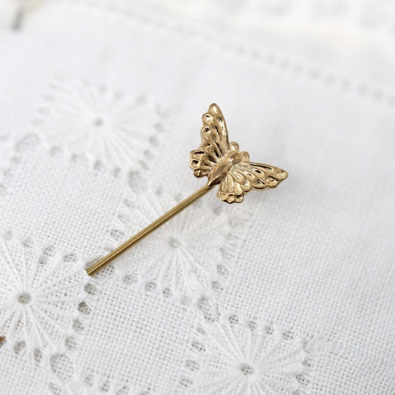 Sale - Butterfly Stick Pin - Retro 14k Yellow Gol… - image 7