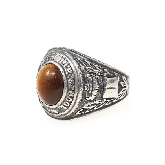 William Penn High School Ring - Art Deco Era Sterling Silver Cabochon Tiger's Eye Gemstone - Vintage Dated 1936 Size 10 1/4 PA Class Jewelry View 3