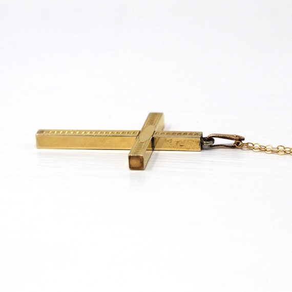 Vintage Cross Necklace - Retro 12k Gold Filled En… - image 4