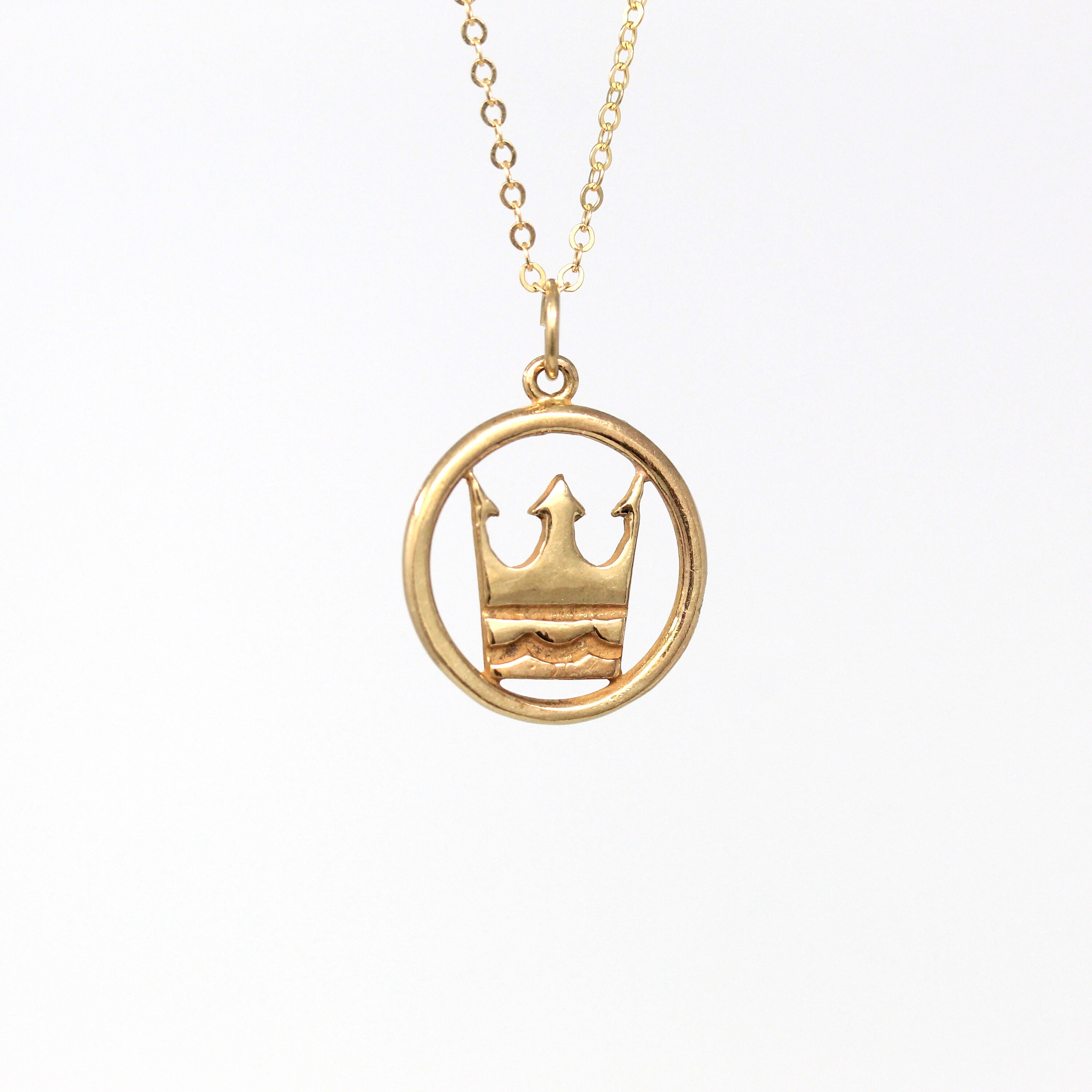 Sale Vintage Crown Pendant Retro 14k 