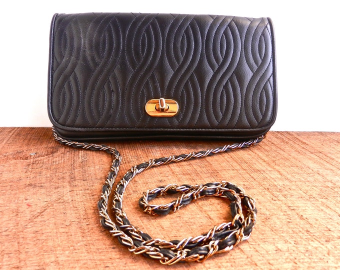 Vintage Black Leather Chain Purse Genuine Leather Across Etsy