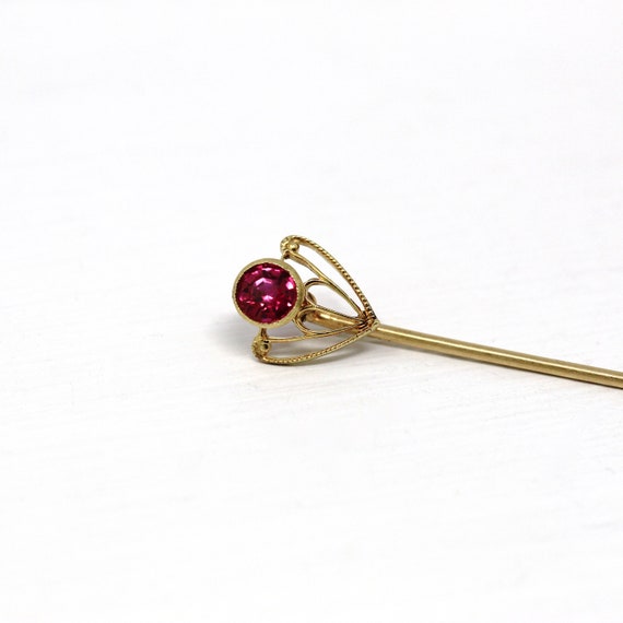 Sale - Antique Stick Pin - Art Deco Created Ruby … - image 5