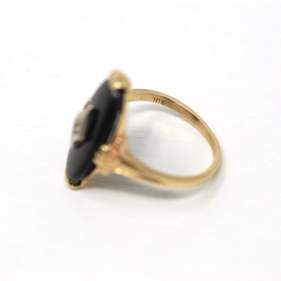 Onyx & Diamond Ring - Retro 10k Yellow Gold Oval … - image 5