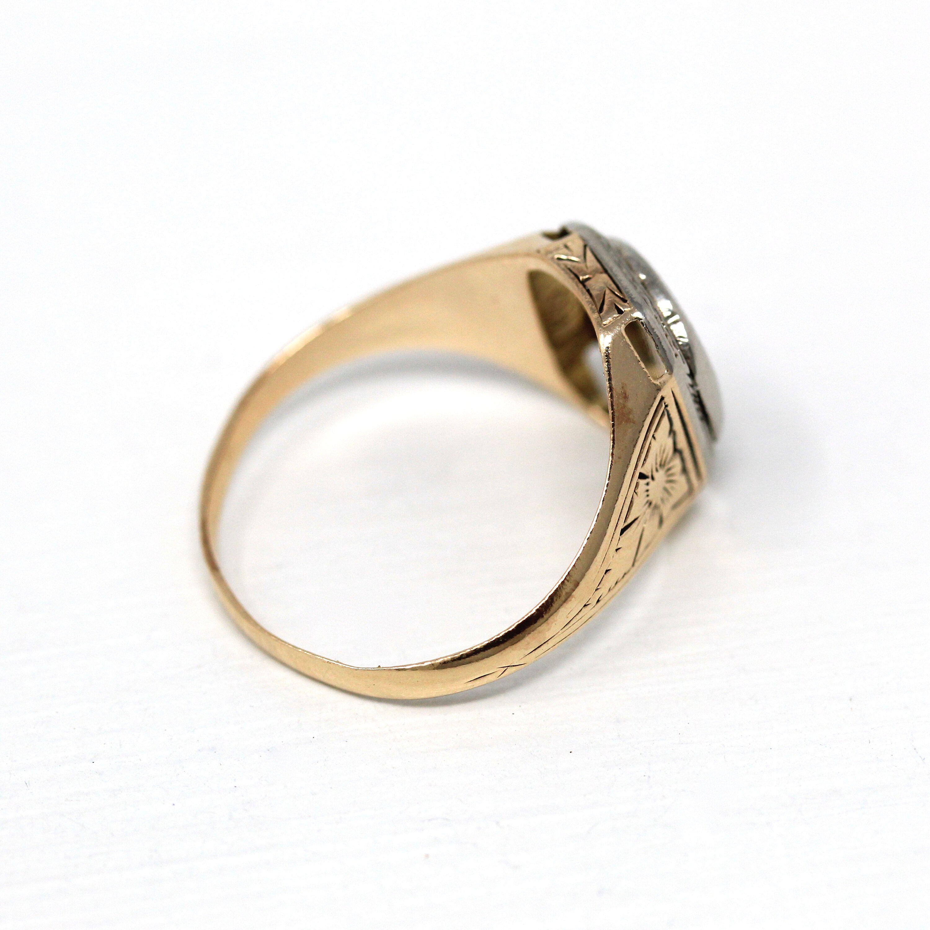 Sale - Antique Class Ring - Art Deco Era 14k Yellow & White Sale - Antique Class Ring - Art Deco Era 14k Yellow & White