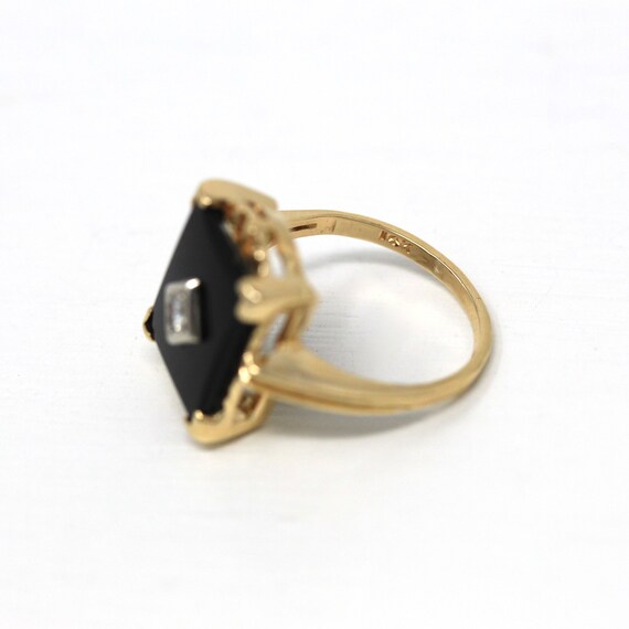 Genuine Onyx Ring - Retro 14k Yellow Gold Rectang… - image 6