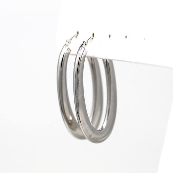 Sale - Modern Hoop Earrings - Estate 14k White Go… - image 1