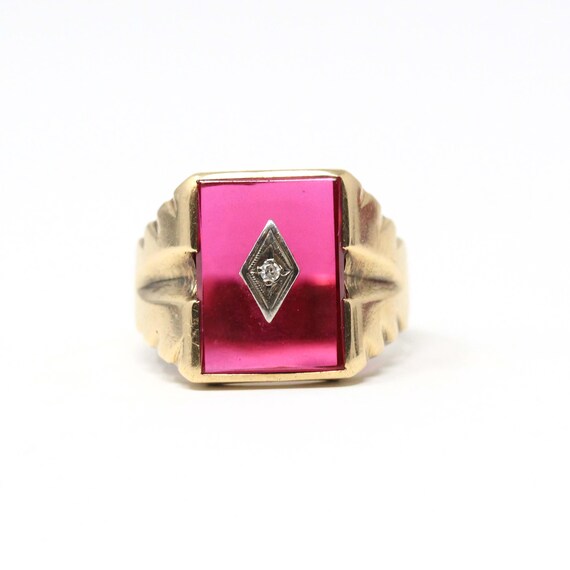 Created Ruby Ring - Mid Century 10k Yellow Gold N… - image 3