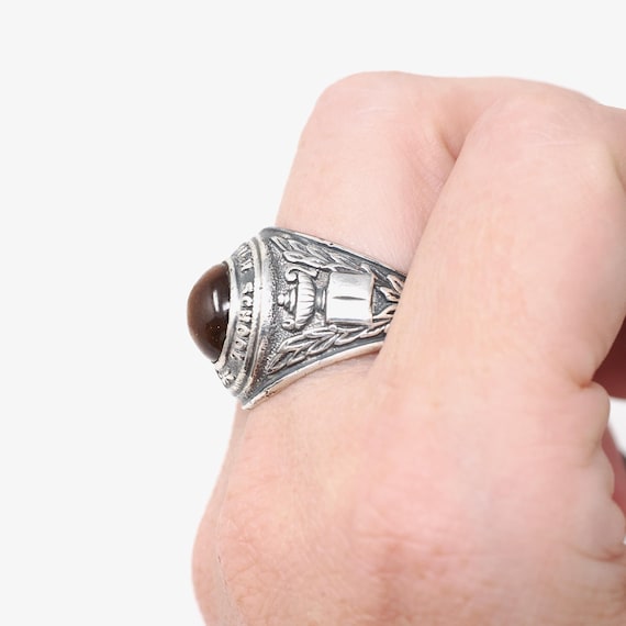 William Penn High School Ring - Art Deco Era Sterling Silver Cabochon Tiger's Eye Gemstone - Vintage Dated 1936 Size 10 1/4 PA Class Jewelry View 6