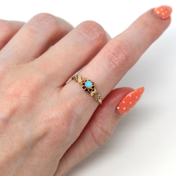 Genuine Opal Ring - Victorian 14k Rose Gold Round… - image 2