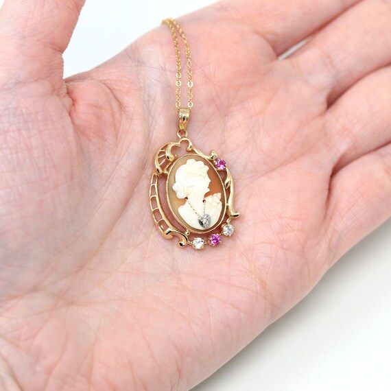 Vintage Cameo Necklace - Retro 10k Yellow Gold Ca… - image 9