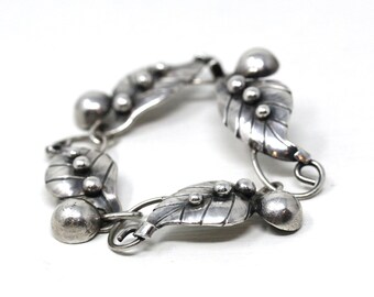Vintage Leaf Bracelet - Retro Sterling Silver Berries Nature