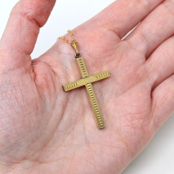 Vintage Cross Necklace - Retro 12k Gold Filled En… - image 9