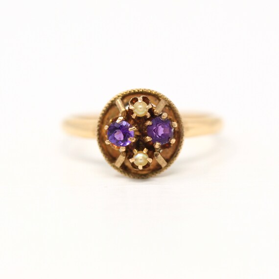 Sale - Genuine Amethyst Ring - Retro 10k Yellow G… - image 1