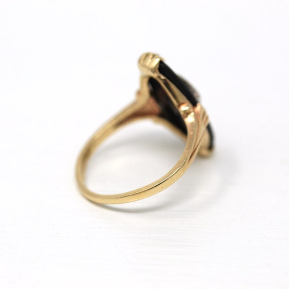 Onyx & Diamond Ring - Retro 10k Yellow Gold Oval … - image 6